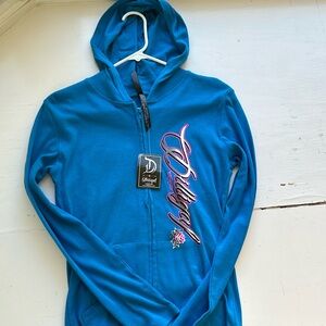 Dilligaf blue zip down jacket it says it’s a size Large but fits like a small